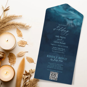 Invitation Tout En Un Vague océanique élégant avec RSVP détachable