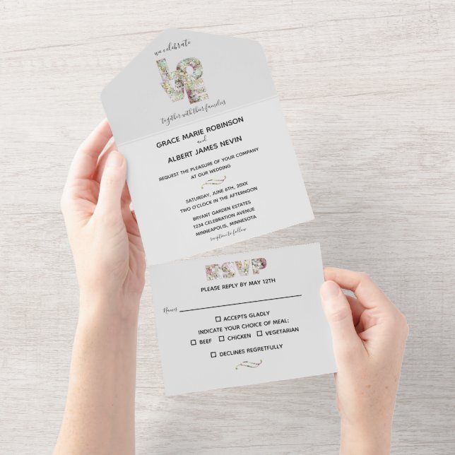 Invitation Tout En Un Vanilla fraise Hydrangeas thème Mariage (Déchirure)