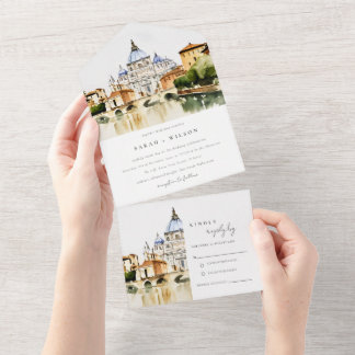 Invitation Tout En Un Vatican Rome Italie Aquarelle Paysage Mariage