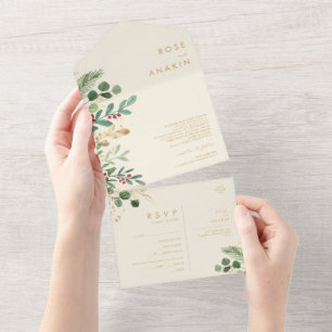 Invitation Tout En Un Végétation de Noël moderne Sceau Et Envoi De Crè
