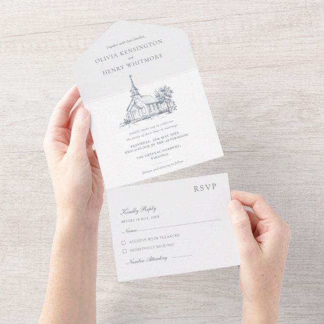 Invitation Tout En Un Venue Sketch | Church Wedding (Déchirure)