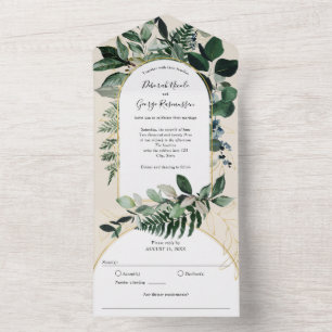 Invitation Tout En Un Verdure botanique Moderne Boho Arc Beige Ivoire