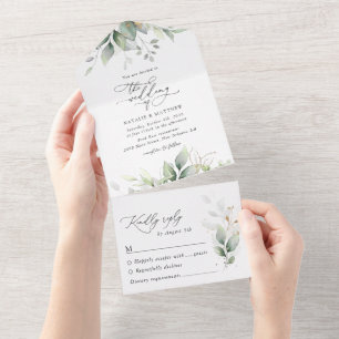 Invitation Tout En Un Verdure, Feuilles d'Eucalyptus, Mariage botanique