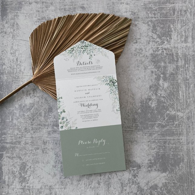 Invitation Tout En Un Verdure minimaliste Eucalyptus Mariage (Créateur téléchargé)