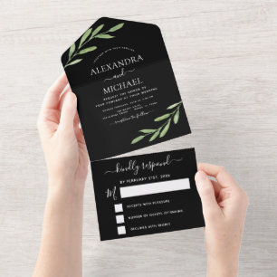 Invitation Tout En Un Verdure Noir Simple Elégant Mariage RSVP