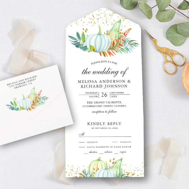 Invitation Tout En Un Verdure rustique Citrouille blanc Mariage de autom (Créateur téléchargé)
