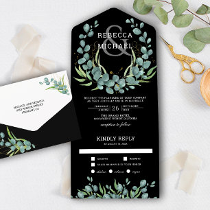 Invitation Tout En Un Verdure rustique Eucalyptus Wreath Mariage noir