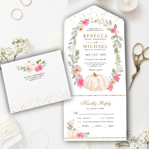 Invitation Tout En Un Verdure rustique Roses roses blanches Mariage Citr