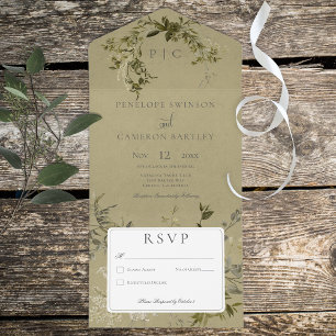 Invitation Tout En Un Verdure vintage Monogramme Pas de dîner