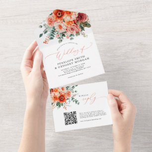 Invitation Tout En Un Verona Sunset Bright Orange Moderne Mariage Floral