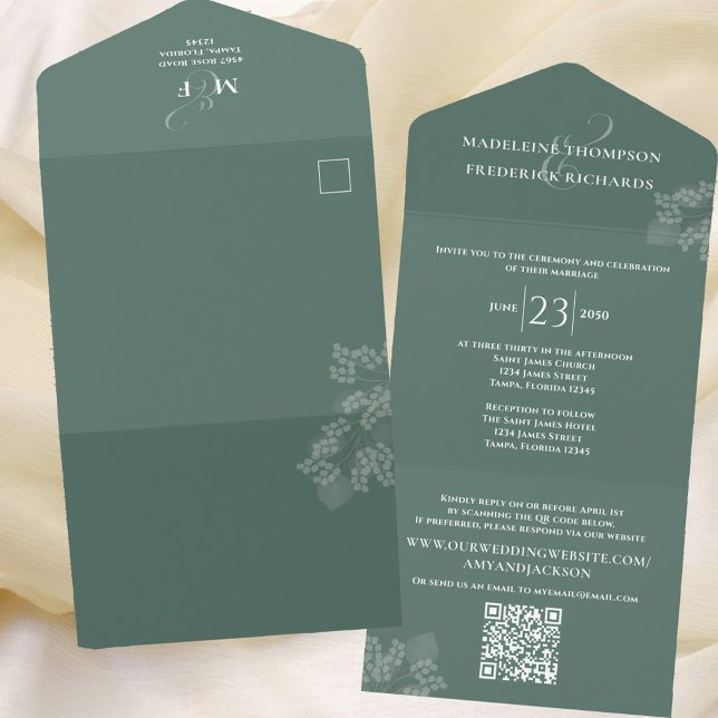 Invitation Tout En Un Vert Mariage Élégant Vert sur mesure (Créateur téléchargé)