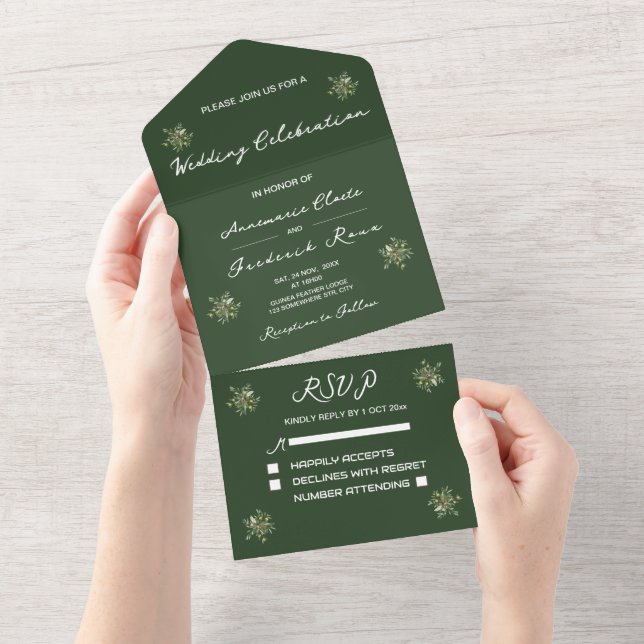 Invitation Tout En Un Vert olive moderne (Déchirure)