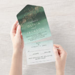 Invitation Tout En Un Vert & Or Moderne Aquarelle Ombre Mariage<br><div class="desc">Ethérée et moderne, cette invitation Green and Gold Ombre Watercolor est parfaite pour un événement en toute saison. L'aquarelle vert émeraude est un cadre parfait pour les éclaboussures d'or abstraites. Le style tout-en-un est plus écologique, car vous pouvez éviter d'utiliser des enveloppes ! *les éclaboussures d'or ont un aspect métallique...</div>