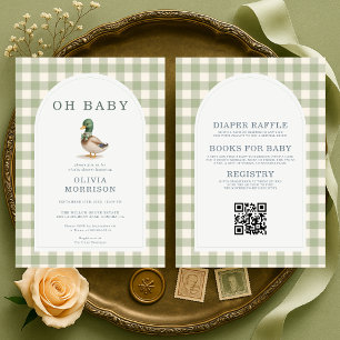 Invitation Tout en Un Vert Sauge Canard Colvert Baby Shower