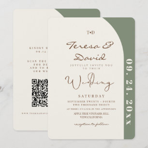 Invitation Tout en Un Vert Sauge & Crème Moderne Mariage