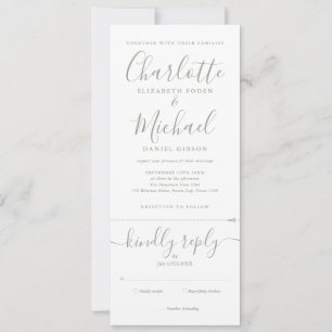 Invitation Tout En Un Vert Sauge Élégant Mariage Script