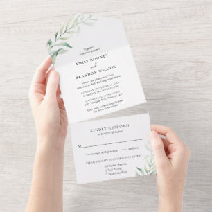 Invitation Tout En Un Vert sauge et eucalyptus Élégant mariage