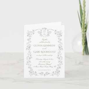 Invitation Tout en Un Vert Sauge Floral Plié à la Française