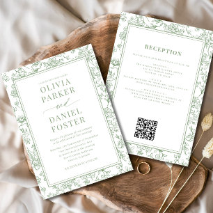Invitation Tout en Un Vert Sauge Toile Florale Française