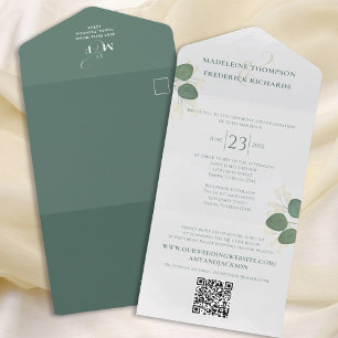Invitation Tout En Un Vert simple moderne QR Code RSVP