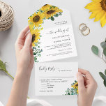 Invitation Tout En Un Vert Tournesol clair Mariage Eucalyptus<br><div class="desc">Célébrez votre journée spéciale avec la Bright Sunflower Green Eucalyptus Mariage All In One Invitation avec carte RSVP détachable. Cette invitation présente un superbe design de tournesol et de verdure, idéal pour un mariage rustique ou extérieur. La carte RSVP détachable permet aux clients de répondre facilement, et le format tout-en-un...</div>