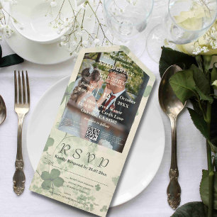 Invitation Tout En Un Vestiaire botanique Chartreuse verte Photo Code QR