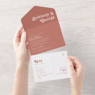 Invitation Tout En Un Vibes rétro simples   Vieux sceau Rose et envoi