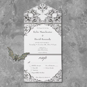 Invitation Tout En Un Victorien Jusqu'à la mort Dîner Mariage noir & bla