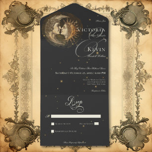 Invitation Tout En Un Victorien Sombre Baiser de Lune et Soleil Pas de D