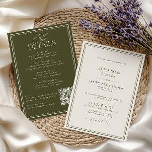 Invitation Tout en Un Vieil Argent Olive Vert Élégant Mariage