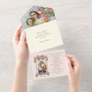 Invitation Tout En Un Vierge religieuse Marie Bleu Floral Anniversaire