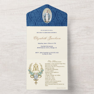 Invitation Tout En Un Vierge religieuse Marie Bleu Floral Anniversaire V