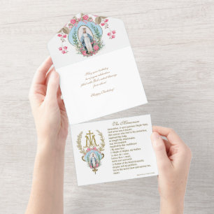 Invitation Tout En Un Vierge religieuse Marie Bleu Floral Anniversaire V
