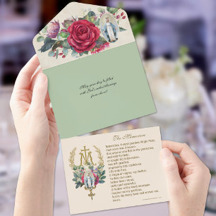 Invitation Tout En Un Vierge religieuse Marie Rouge Roses Postalette
