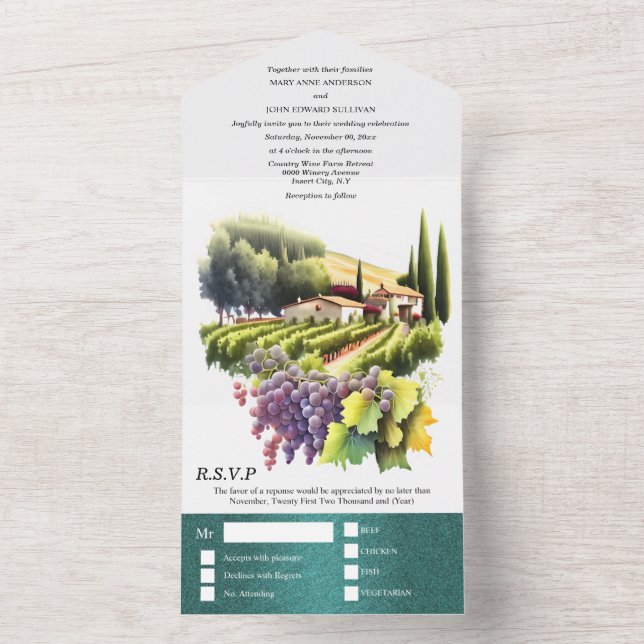 Invitation Tout En Un Vignoble mariage Toscane Aquarelle Italie (À l'intérieur)