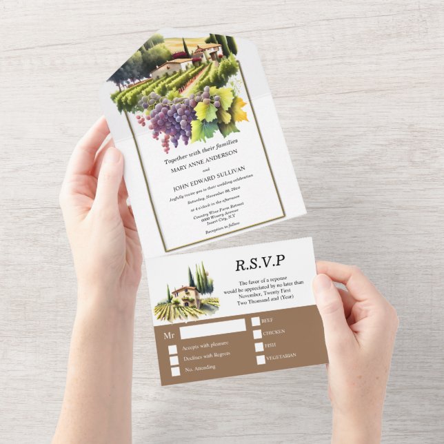 Invitation Tout En Un Vignoble toscan mariage aquarelle Toscane villa to (Déchirure)