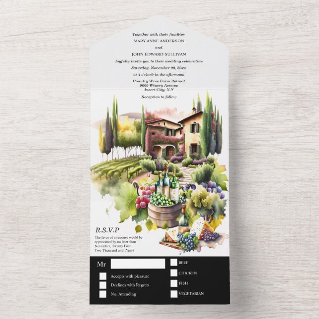 Invitation Tout En Un Vignoble toscan villa aquarelle vignoble italien (À l'intérieur)