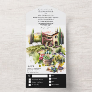 Invitation Tout En Un Vignoble toscan villa aquarelle vignoble italien