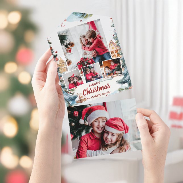 Invitation Tout En Un Village des neiges d'hiver Festif à quatre photos (Créateur téléchargé)