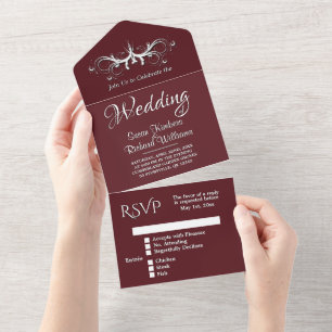 Invitation Tout En Un Vin tendance et Tri Blanc Plié avec Mariage Rsvp