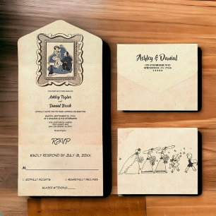 Invitation Tout En Un Vintage Ancien Proposition Rustique Retro Mariage