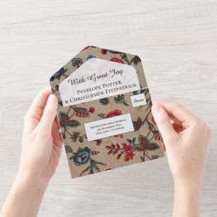 Invitation Tout En Un Vintage Art Nouveau motif Floral Mariage