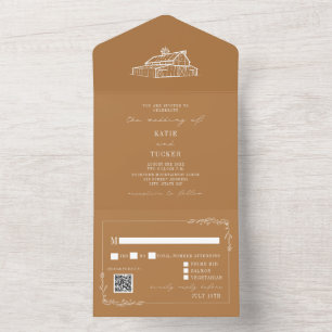 Invitation Tout En Un Vintage Barne Goldenrod QR RSVP Mariage de ferme