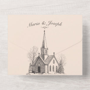 Invitation Tout En Un Vintage église minimaliste mariage