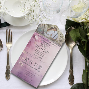 Invitation Tout En Un Vintage Élégant Lilac Purple Floral Photo RSVP