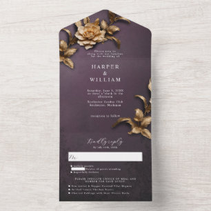 Invitation Tout En Un Vintage feuillage doré rsvp joint mariage