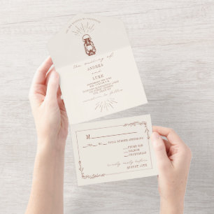 Invitation Tout En Un Vintage Lanterne Rustique Floral Terracotta Mariag