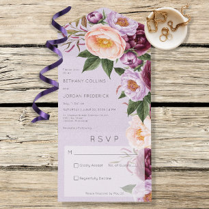 Invitation Tout En Un Vintage Lavender Maroon & Peach Peonies Pas de dîn
