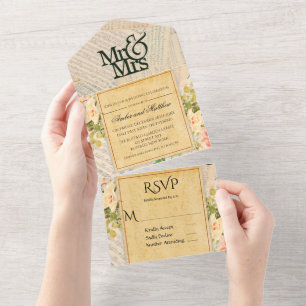 Invitation Tout En Un Vintage Mariage floral