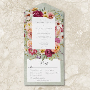 Invitation Tout En Un Vintage Pink Jaune Floral Sage Dîner Mariage